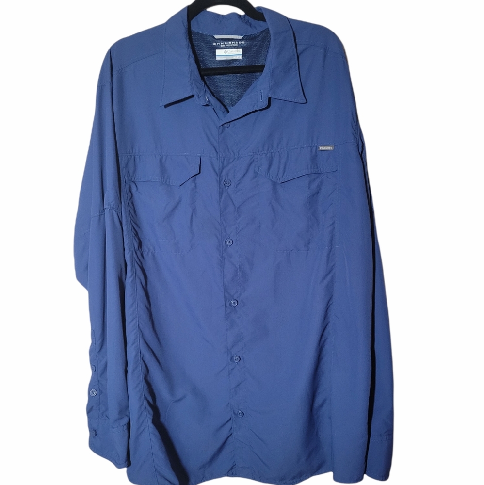 MeasureColumbia Mens Omni Shade Navy Blue Long Sleeve Button Up Size XXL or 2XL - Picture 1 of 5